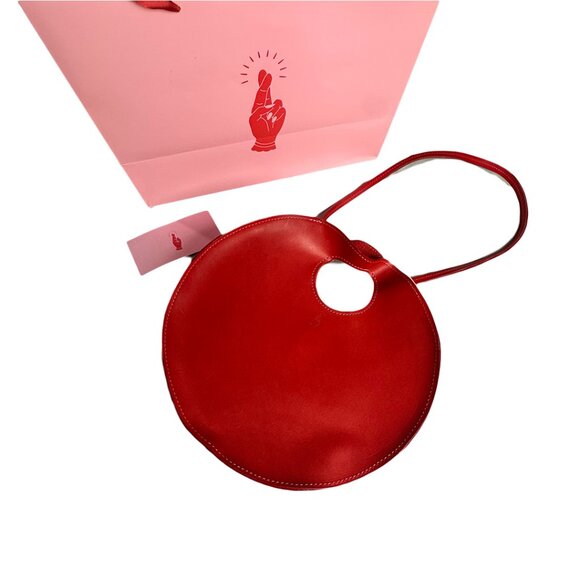 HoneyMouth Heather Circle Tote Pepper Red Italian Leather Handmade Knoxville TN - Picture 5 of 6